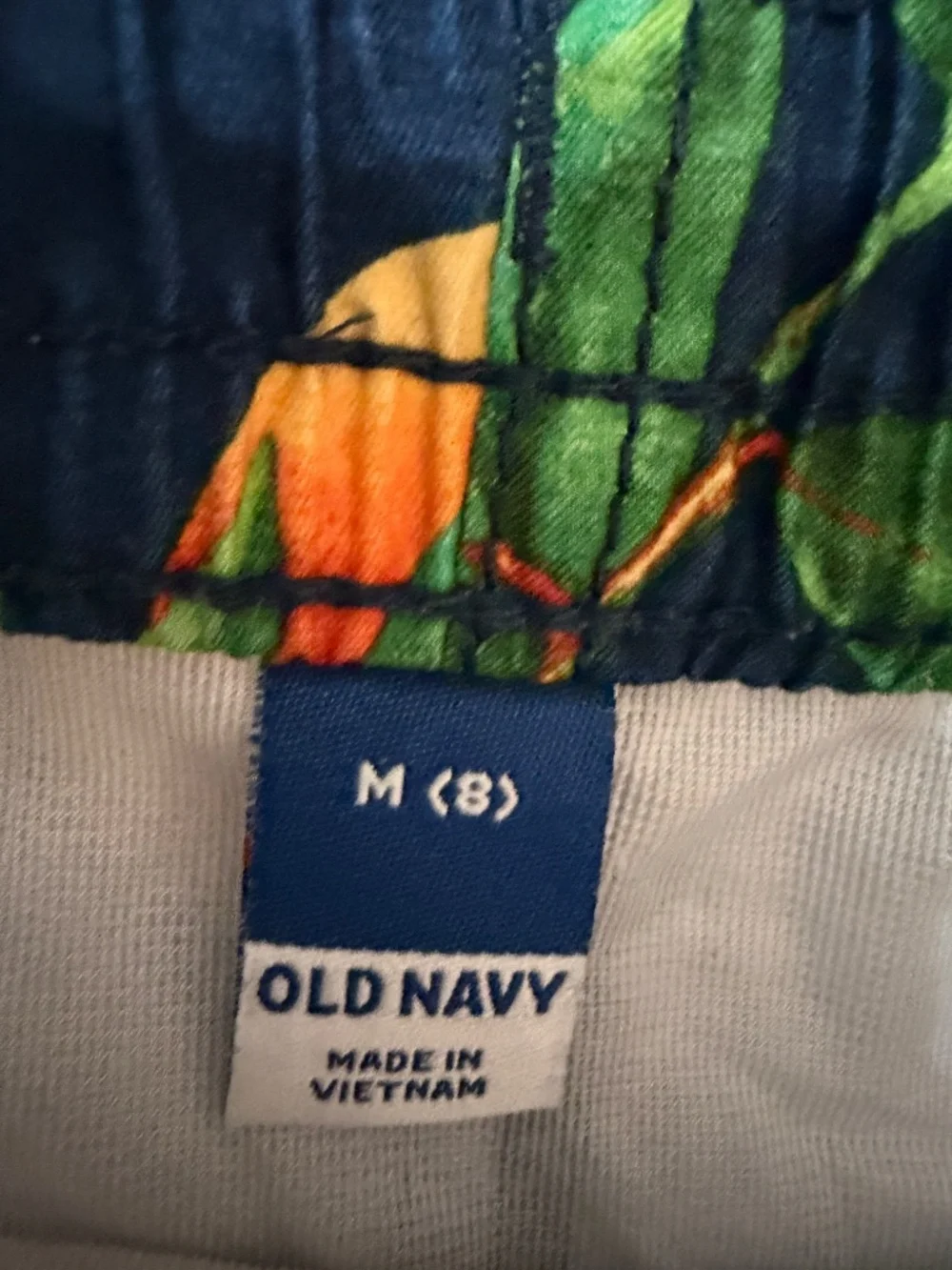 Old Navy Boys Size 8 Swim Trunks Navy Orange Fruit Print Drawstring